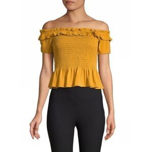 BCBGeneration Off the Shoulder Smocked Ruffle Top
